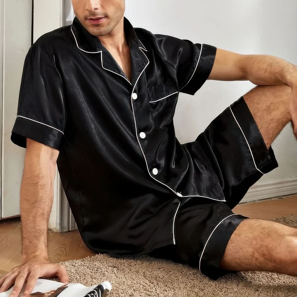 BreezeForm Men’s Pajama Set | Sleek Shirt & Shorts Duo for Cool, Casual Nights