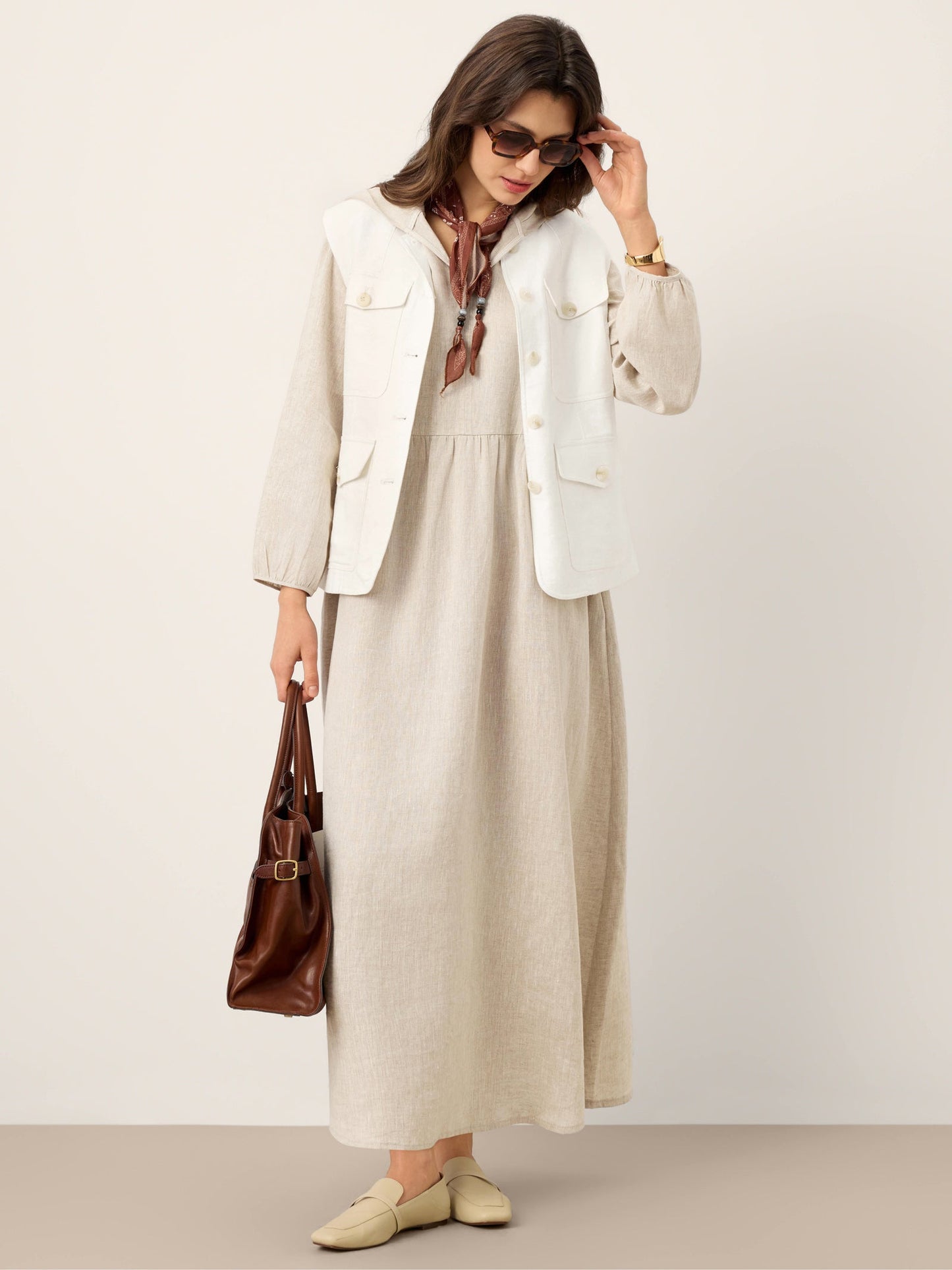 Avery | Women’s Linen Sculpted Hood Caftan Maxi Dress
