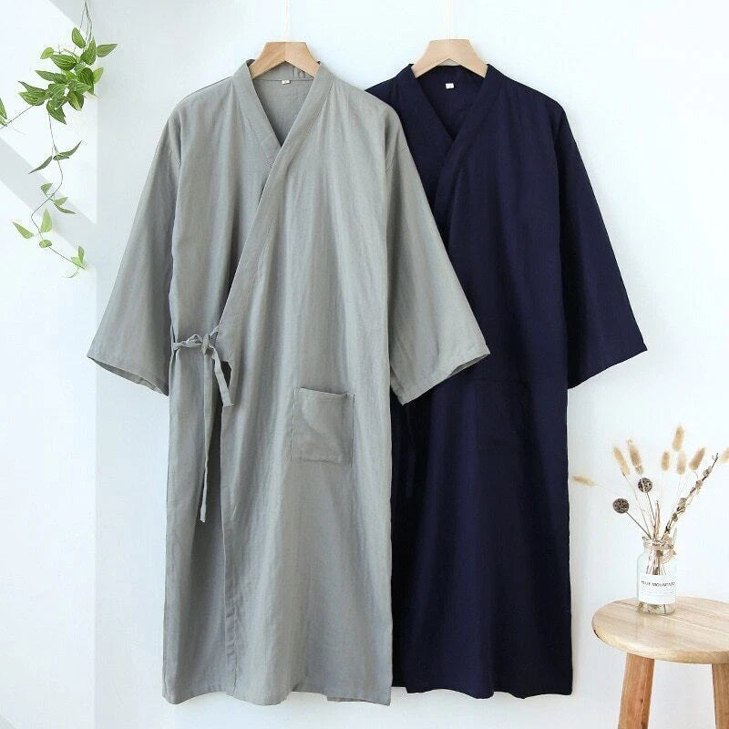 NocturneCotton Men’s Kimono | Breathable 2024 Nightgown with Classic Belted Comfort