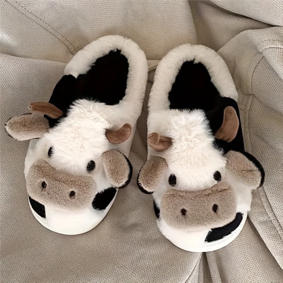 Cozy Cow Plush Slippers | Women’s Non-Slip Cartoon Indoor Footwear