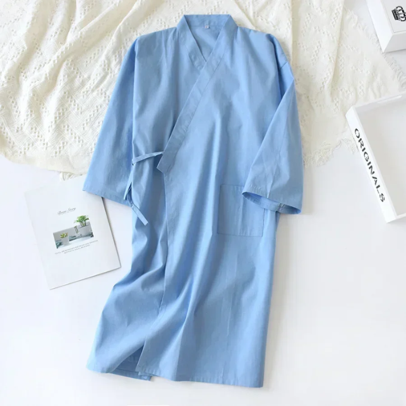NocturneCotton Men’s Kimono | Breathable 2024 Nightgown with Classic Belted Comfort