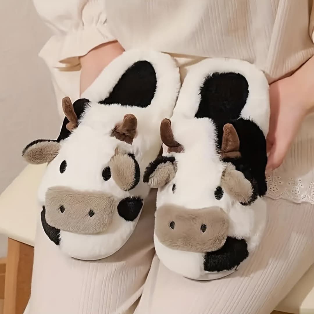 Cozy Cow Plush Slippers | Women’s Non-Slip Cartoon Indoor Footwear
