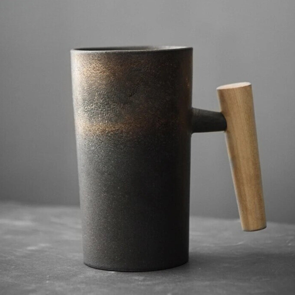 Latte Mug Ceramic | Coffee Cup with Wooden Handle