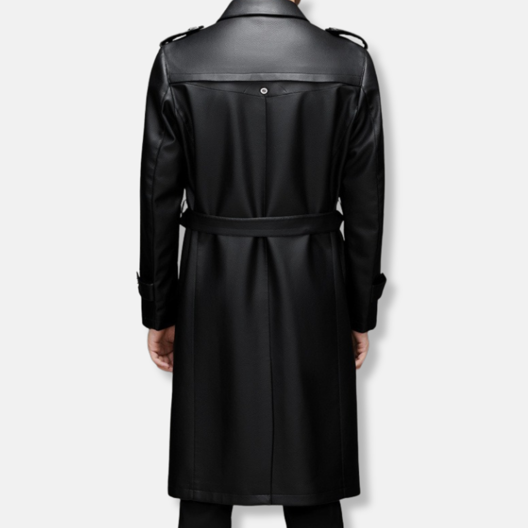 Declan | Men’s Slim Leather Trench Coat with Single-Breasted Front