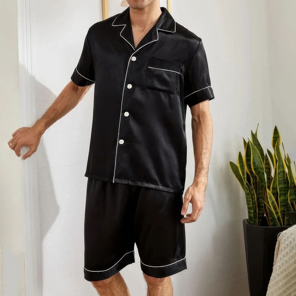 BreezeForm Men’s Pajama Set | Sleek Shirt & Shorts Duo for Cool, Casual Nights