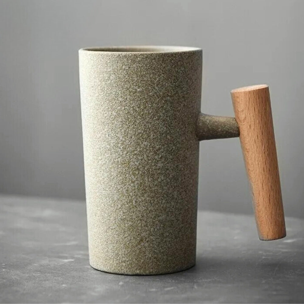 Latte Mug Ceramic | Coffee Cup with Wooden Handle