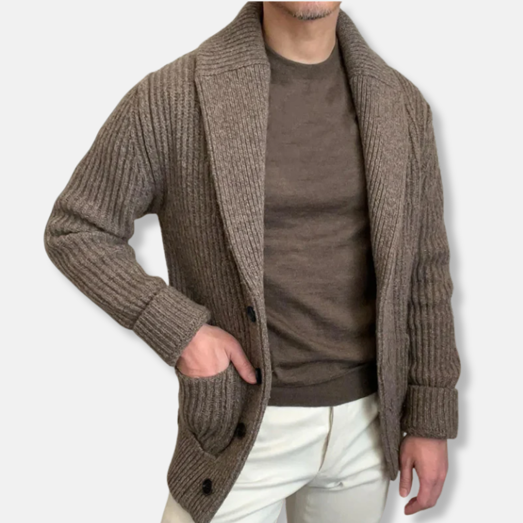 Marshall | Men’s Relaxed Fit Wool Cardigan with Ribbed Knit & Shawl Collar