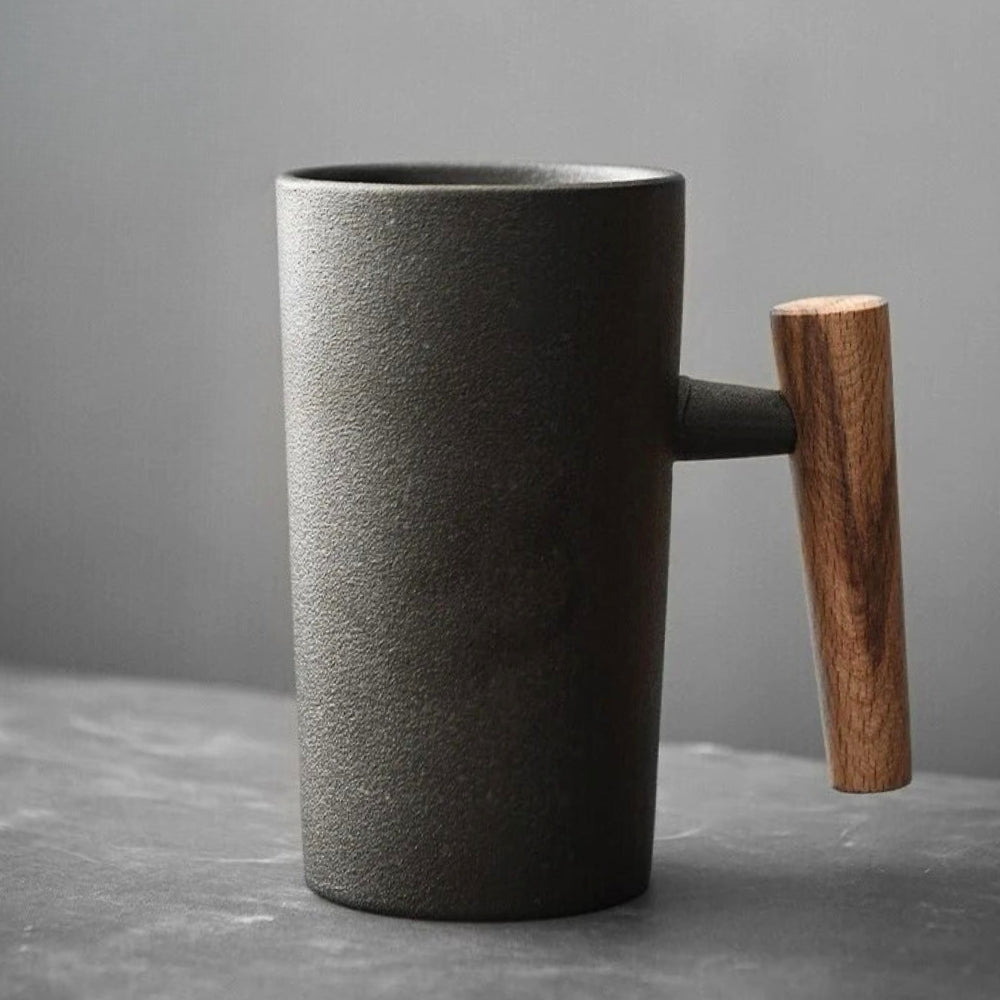 Latte Mug Ceramic | Coffee Cup with Wooden Handle