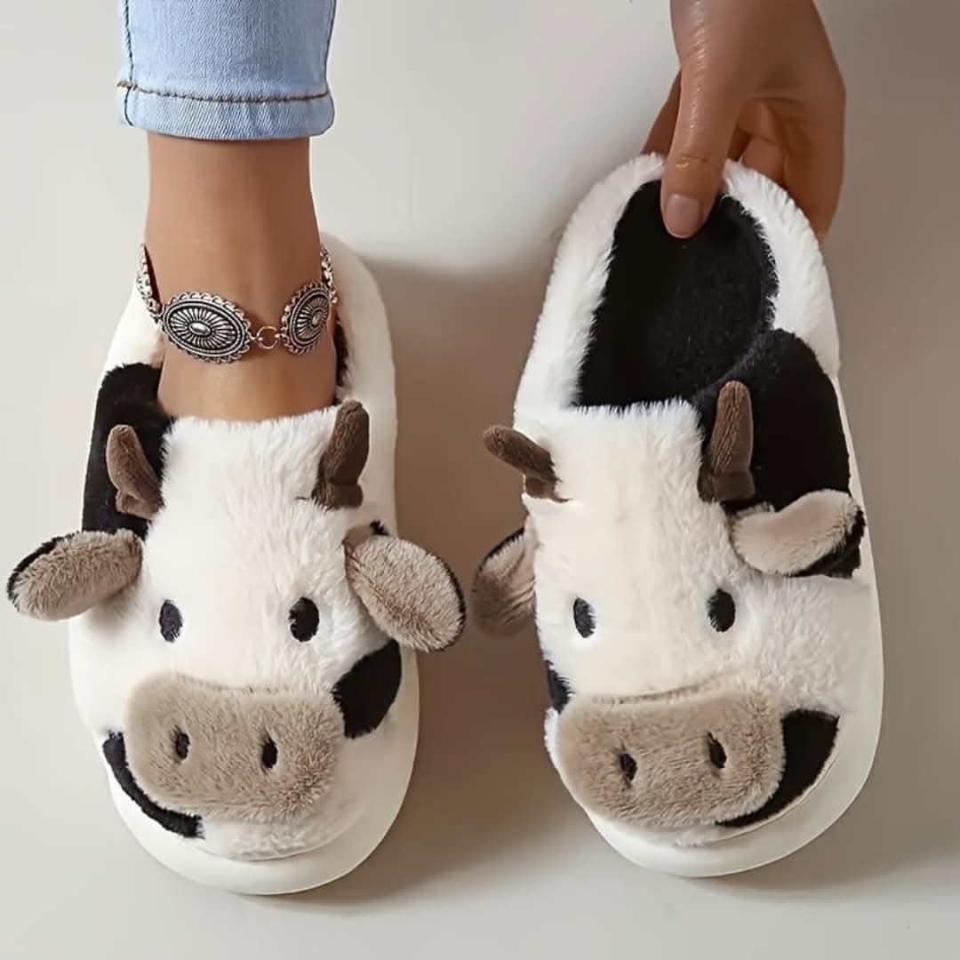 Cozy Cow Plush Slippers | Women’s Non-Slip Cartoon Indoor Footwear