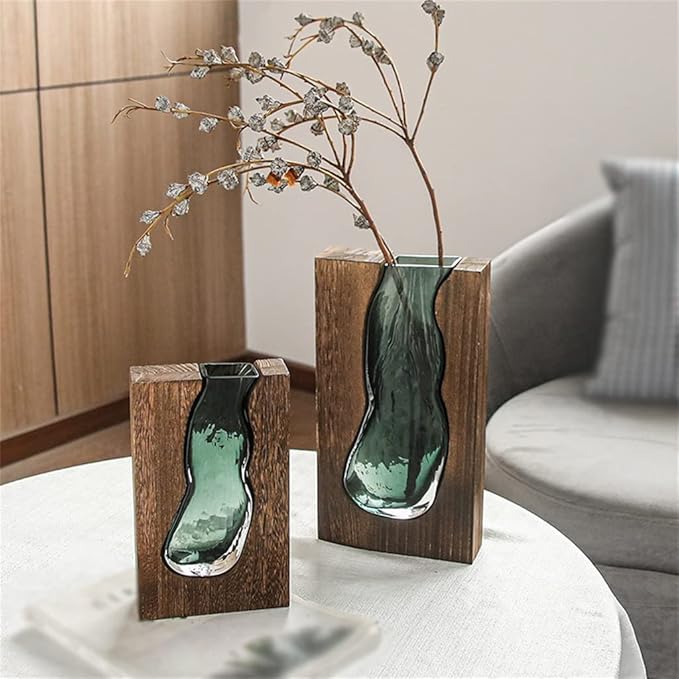 Glasthavn | Nordic Glass Vase with Natural Wood Harmony