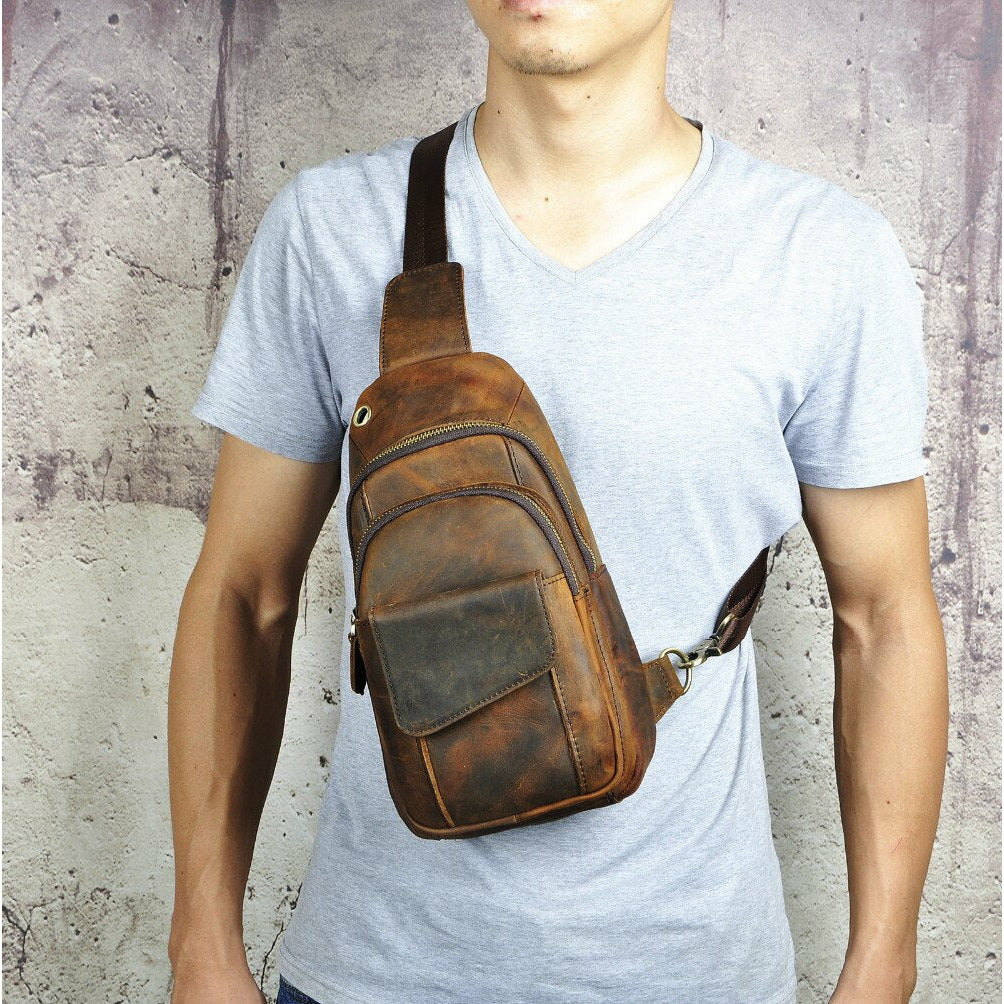 Sleek | Men's Leather Sling Bag - Versatile & Durable Small Sling Backpack-5
