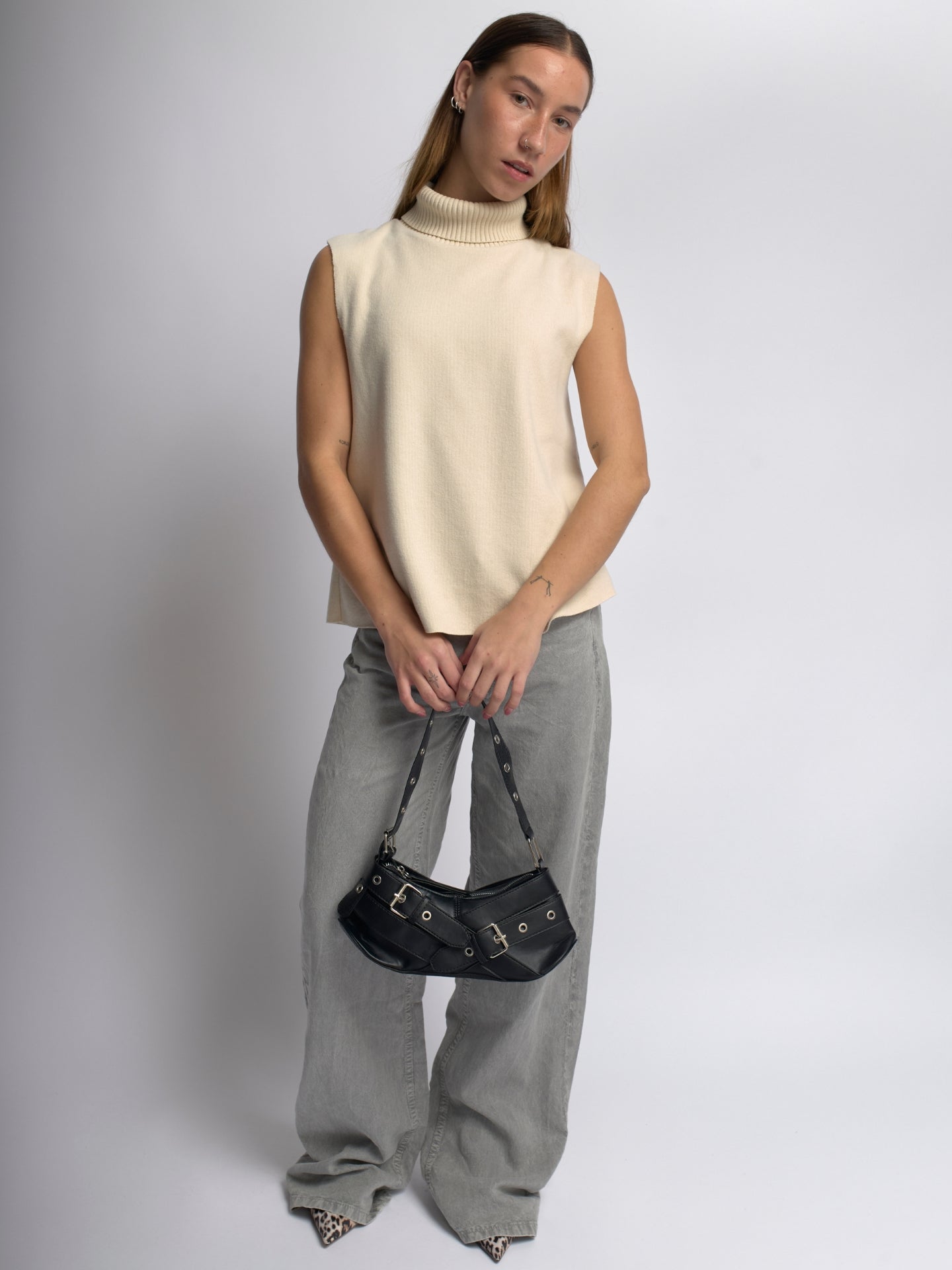 Chic Mini | Black Vegan Leather Shoulder Bag for Women-4
