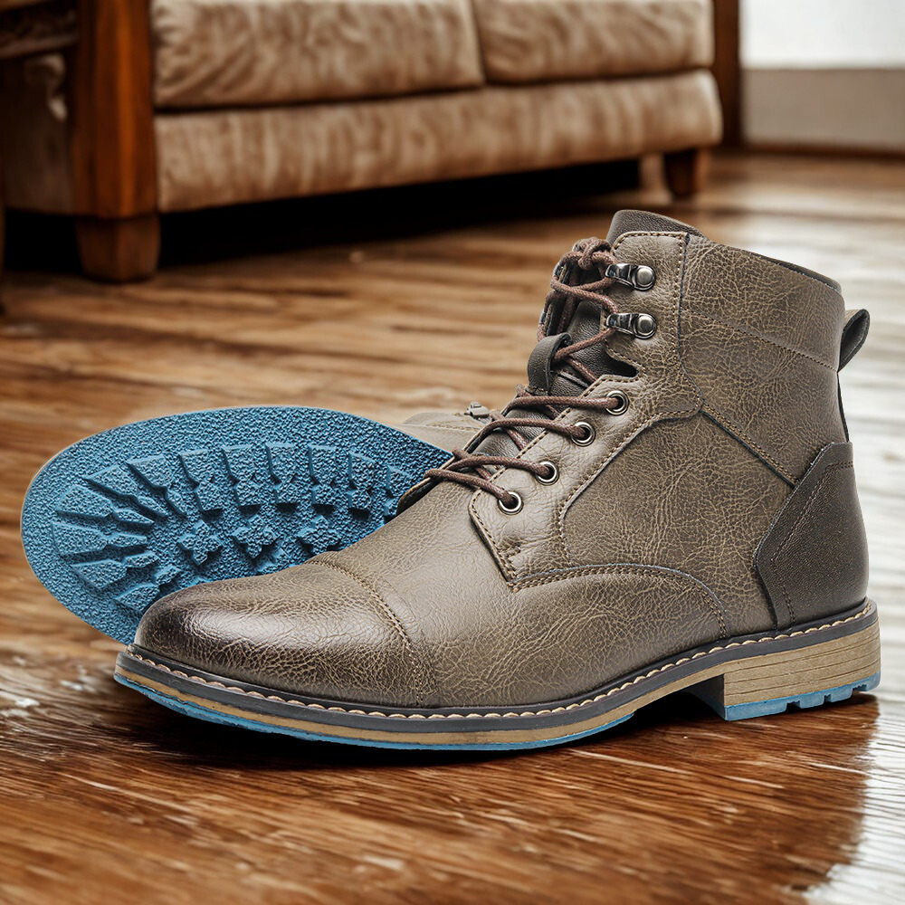 Asher | Men’s Leather Cap Toe Boots with Lace and Zipper
