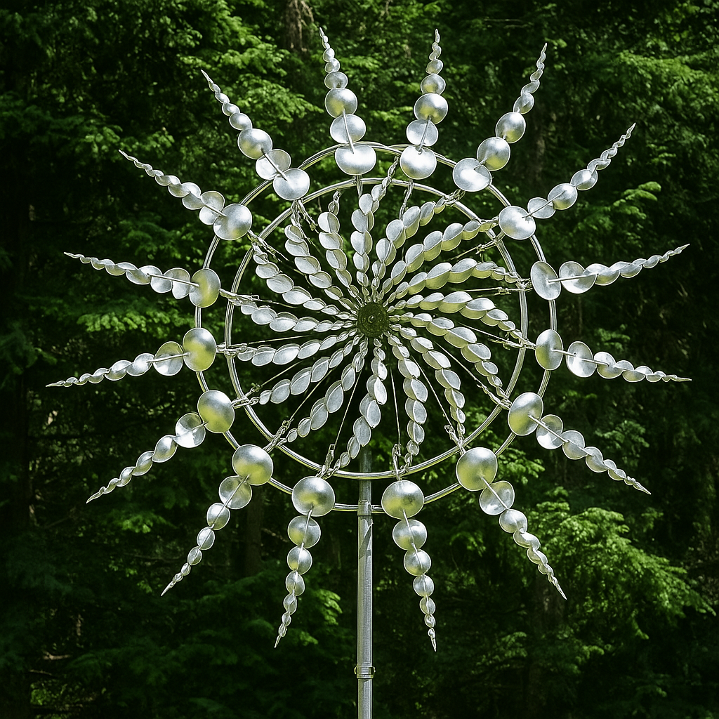 AerisTwirl Kinetic Garden Spinner | Mesmerizing Silver Metal Art