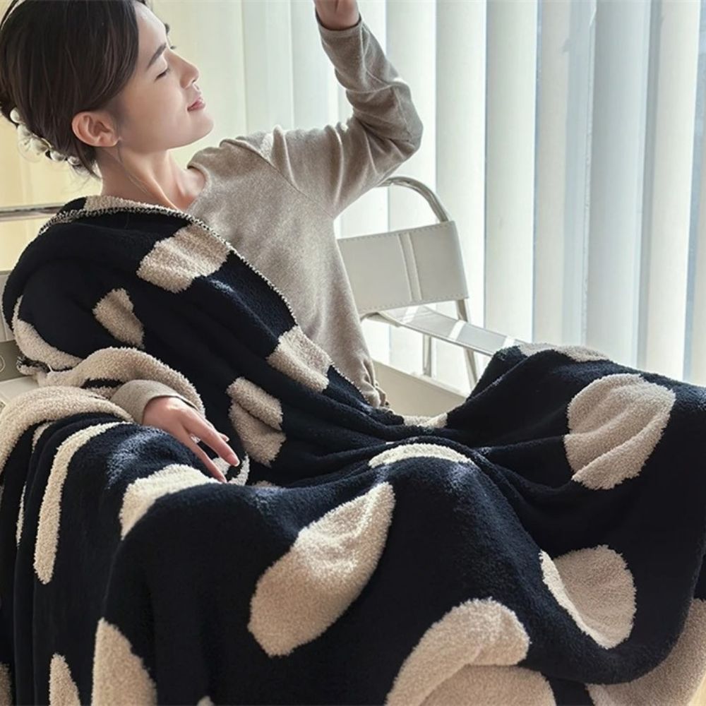 Polka Dot Reversible Throw | Soft Fleece Blanket for Sofa or Bed