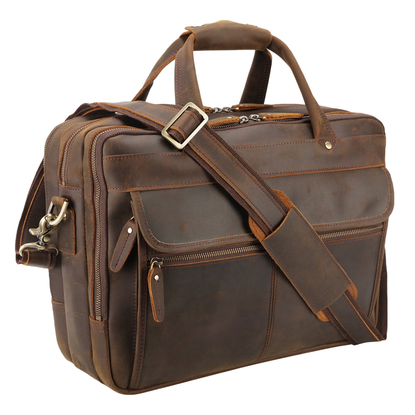 Full Grain Italian Leather Laptop Briefcase – Stylish Business Bag for Men, Fits 15.6” Laptop 0