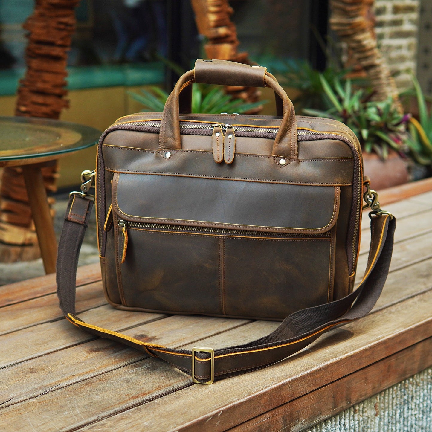 Full Grain Italian Leather Laptop Briefcase – Stylish Business Bag for Men, Fits 15.6” Laptop 1