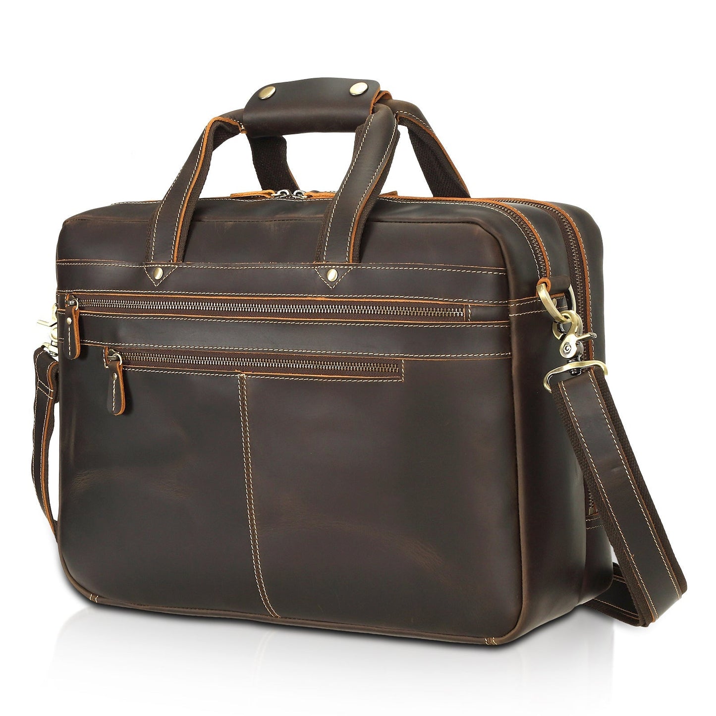 Full Grain Leather Laptop Briefcase for Men – Spacious Work Bag with Multiple Compartments for 15.6 and 17.3 Laptops 0