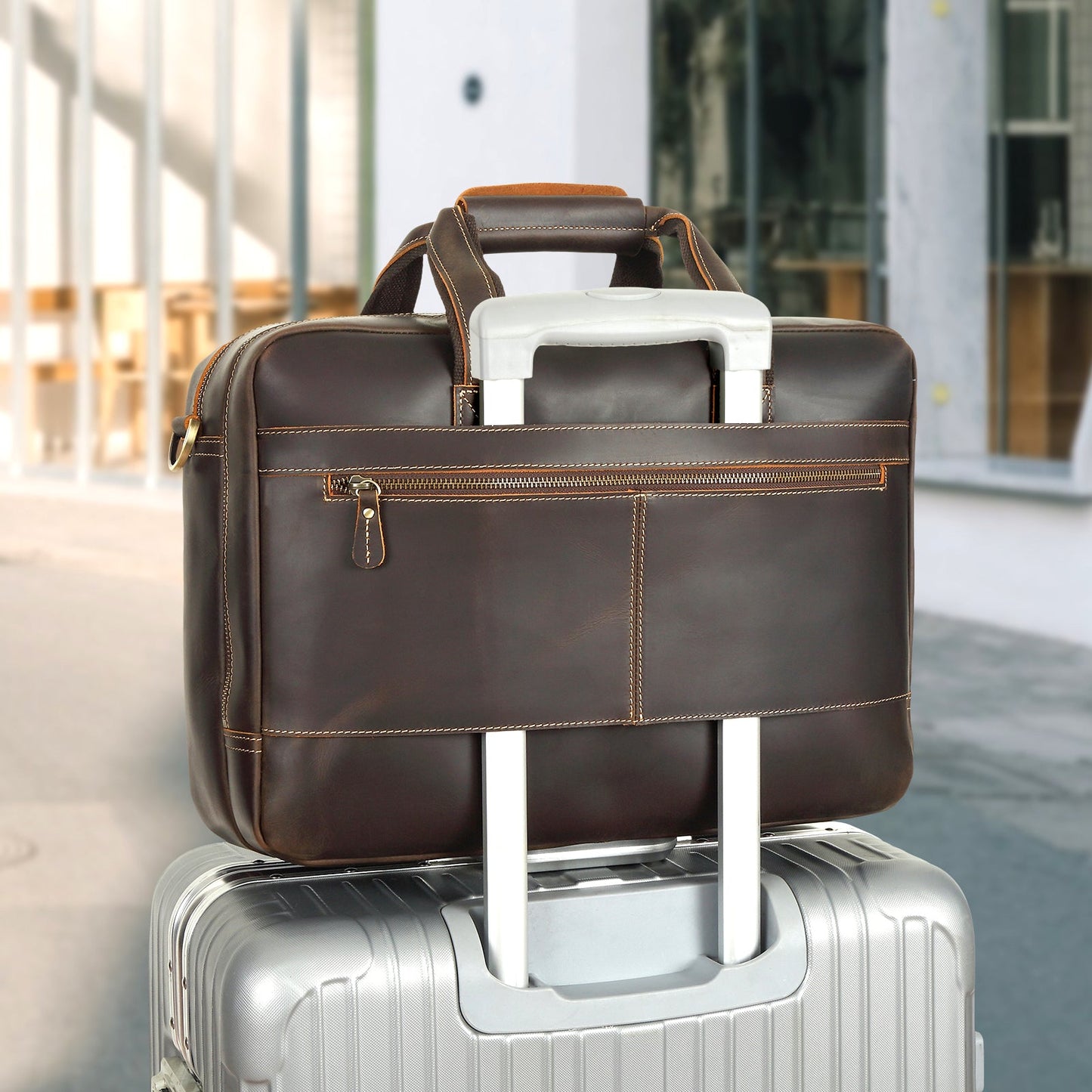 Full Grain Leather Laptop Briefcase for Men – Spacious Work Bag with Multiple Compartments for 15.6 and 17.3 Laptops 5