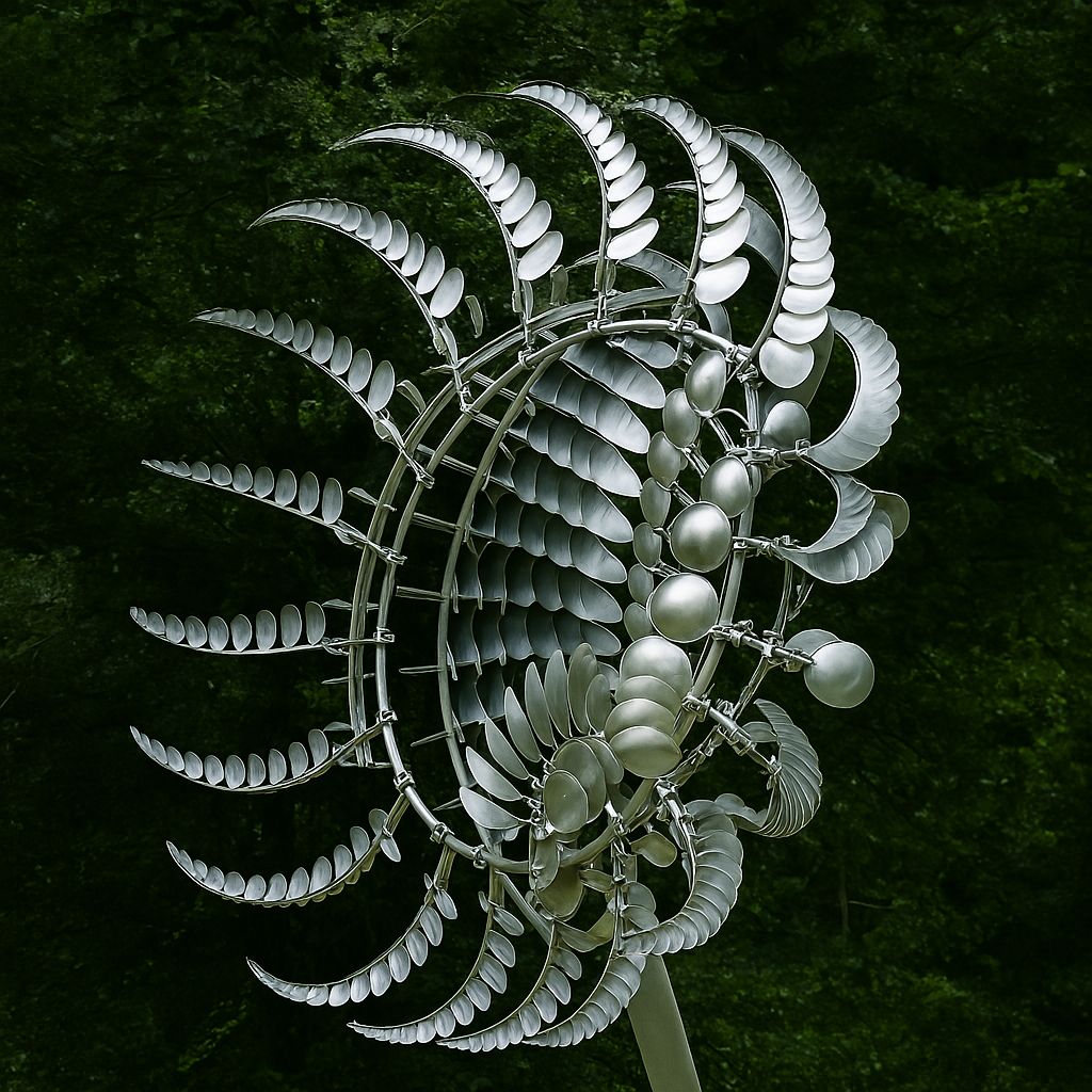 AerisTwirl Kinetic Garden Spinner | Mesmerizing Silver Metal Art