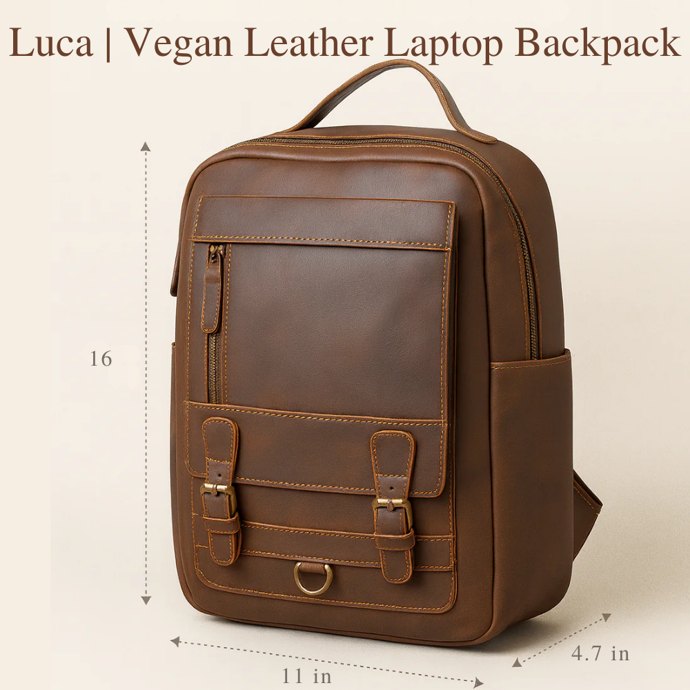 Luca | Vegan Leather Laptop Backpack with Padded Sleeve and Ample Storage
