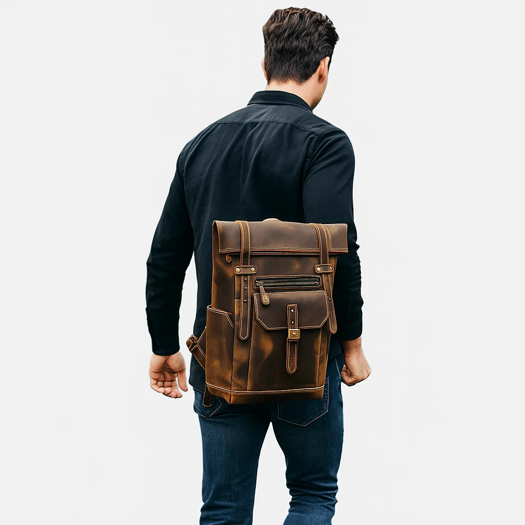 Nyon | Men's Leather Backpack - Durable Full Grain Design with Organized Storage