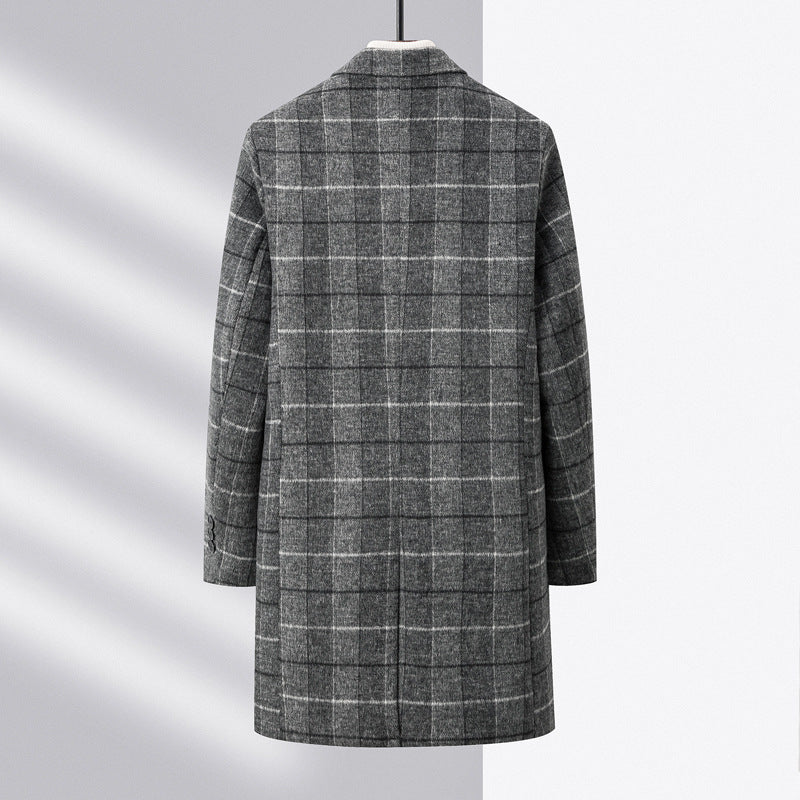 Dominic | Men’s Mid-Length Overcoat with Notch Lapel & Checked Pattern