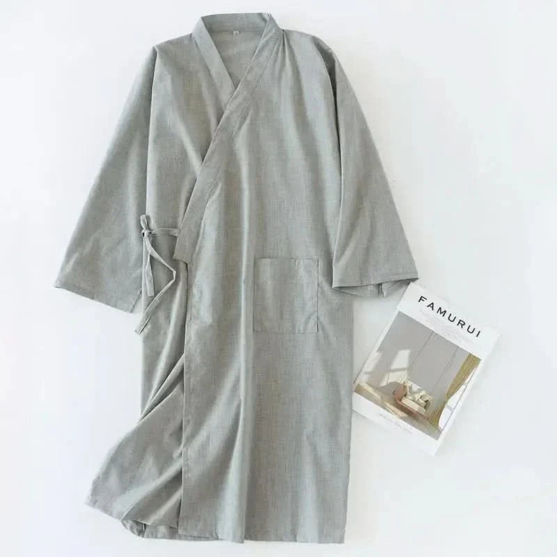 NocturneCotton Men’s Kimono | Breathable 2024 Nightgown with Classic Belted Comfort