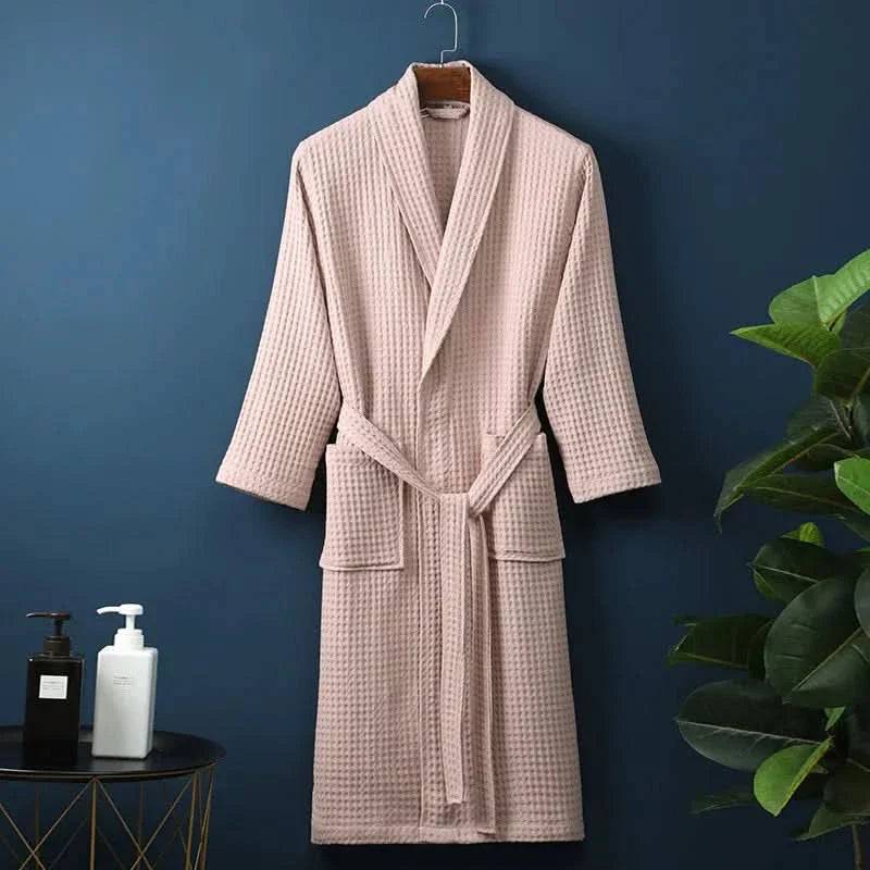 CloudWaffle Unisex Bathrobe | Lightweight Spa Comfort with Soft, Breathable Texture