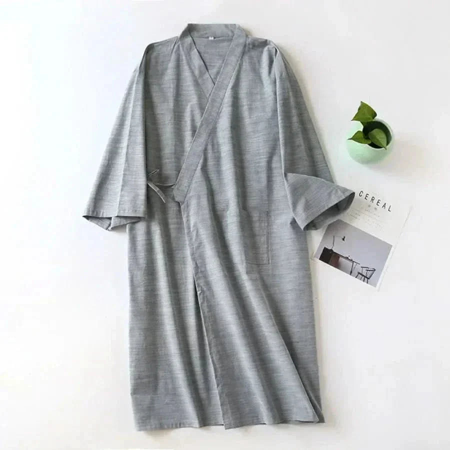 NocturneCotton Men’s Kimono | Breathable 2024 Nightgown with Classic Belted Comfort