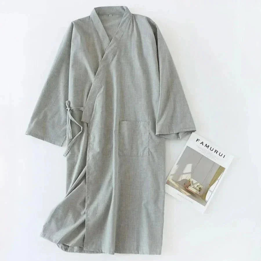 NocturneCotton Men’s Kimono | Breathable 2024 Nightgown with Classic Belted Comfort