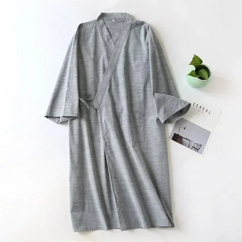 NocturneCotton Men’s Kimono | Breathable 2024 Nightgown with Classic Belted Comfort