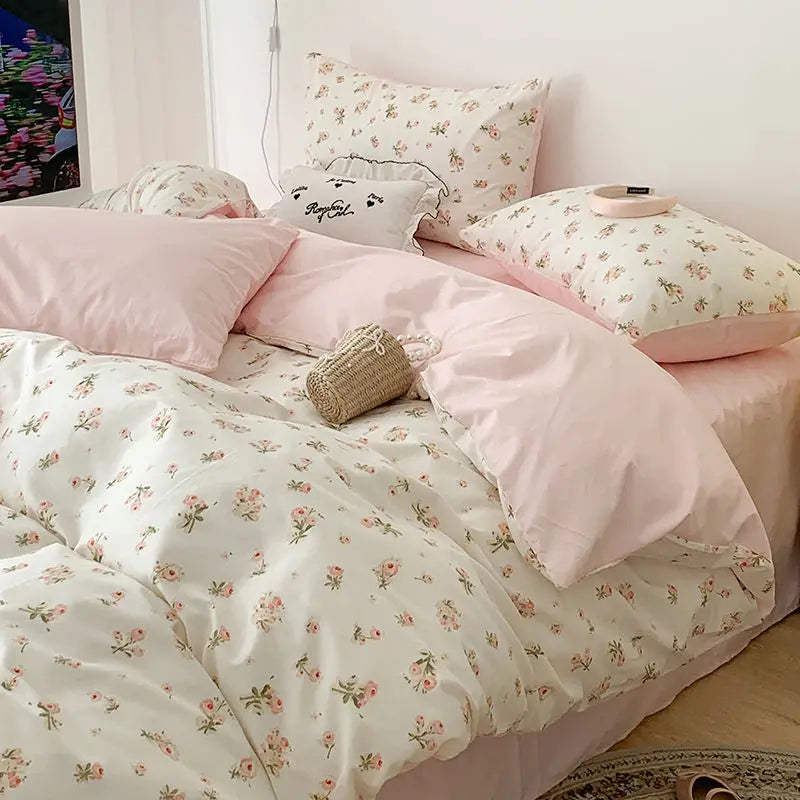 Elegant Floral Cotton Bedding Set | Soft Bed Cover & Pillowcase