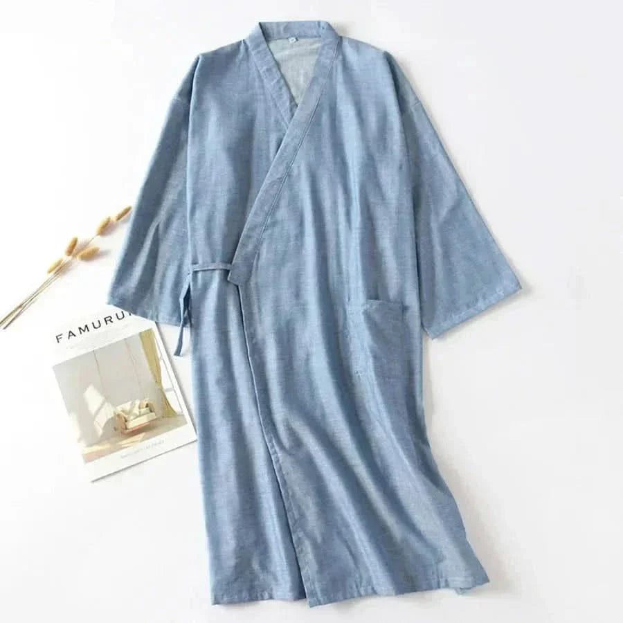 NocturneCotton Men’s Kimono | Breathable 2024 Nightgown with Classic Belted Comfort