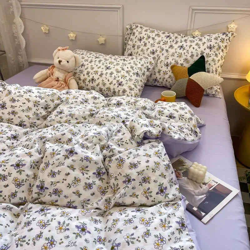 Elegant Floral Cotton Bedding Set | Soft Bed Cover & Pillowcase