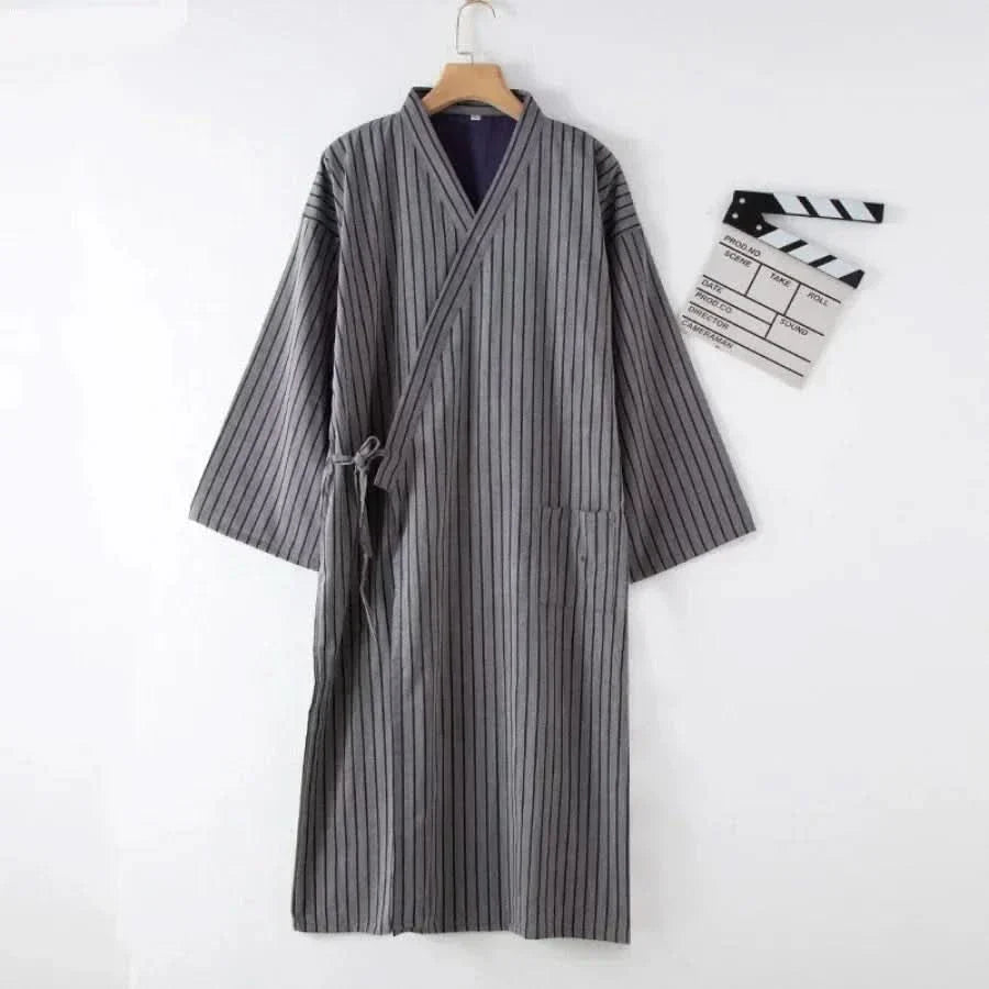NocturneCotton Men’s Kimono | Breathable 2024 Nightgown with Classic Belted Comfort