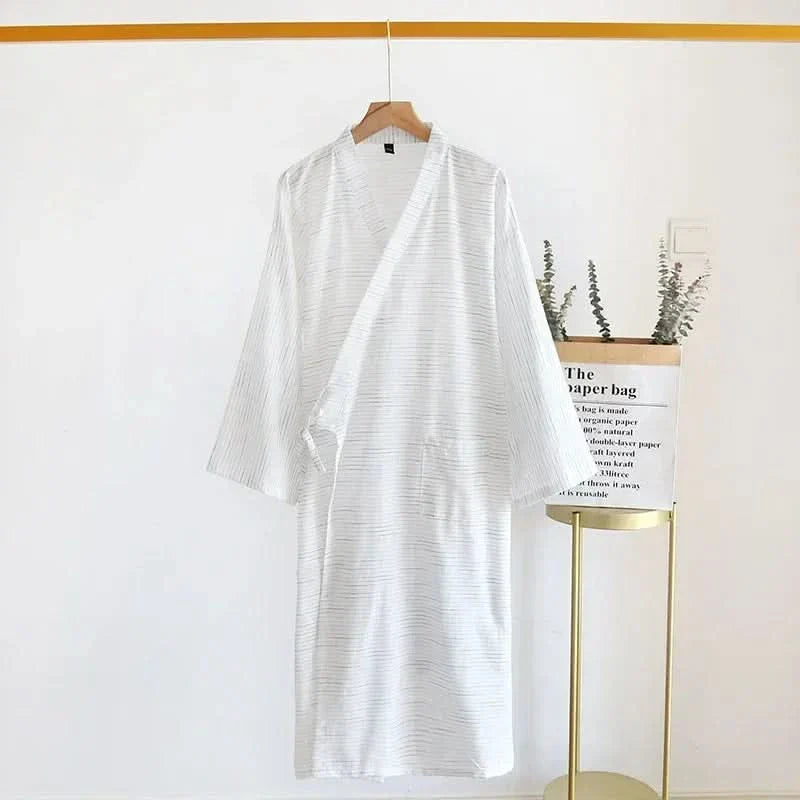 NocturneCotton Men’s Kimono | Breathable 2024 Nightgown with Classic Belted Comfort