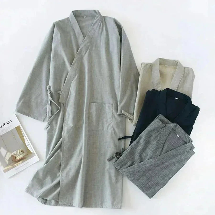 NocturneCotton Men’s Kimono | Breathable 2024 Nightgown with Classic Belted Comfort