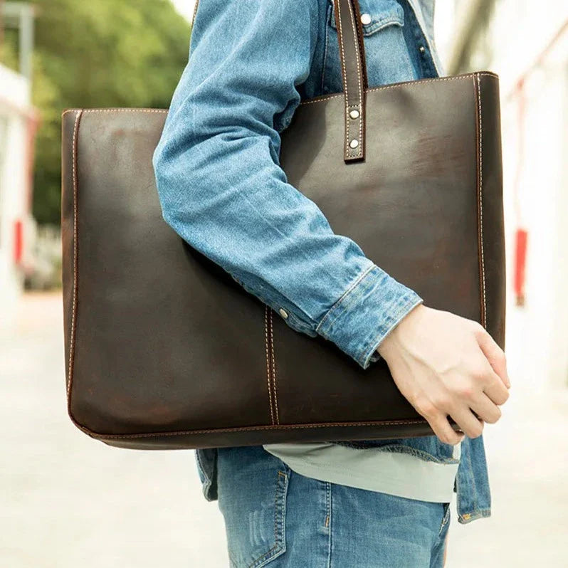 Vintage | Leather Tote Bag with Spacious Design and Organized Storage-4