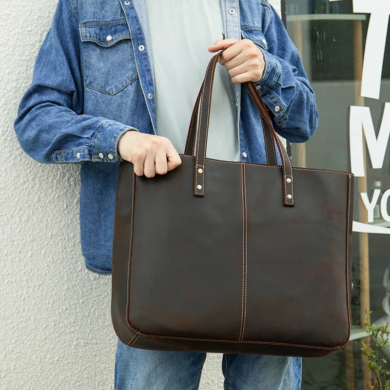 Vintage | Leather Tote Bag with Spacious Design and Organized Storage-3