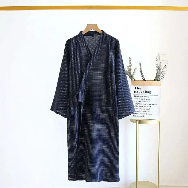 NocturneCotton Men’s Kimono | Breathable 2024 Nightgown with Classic Belted Comfort