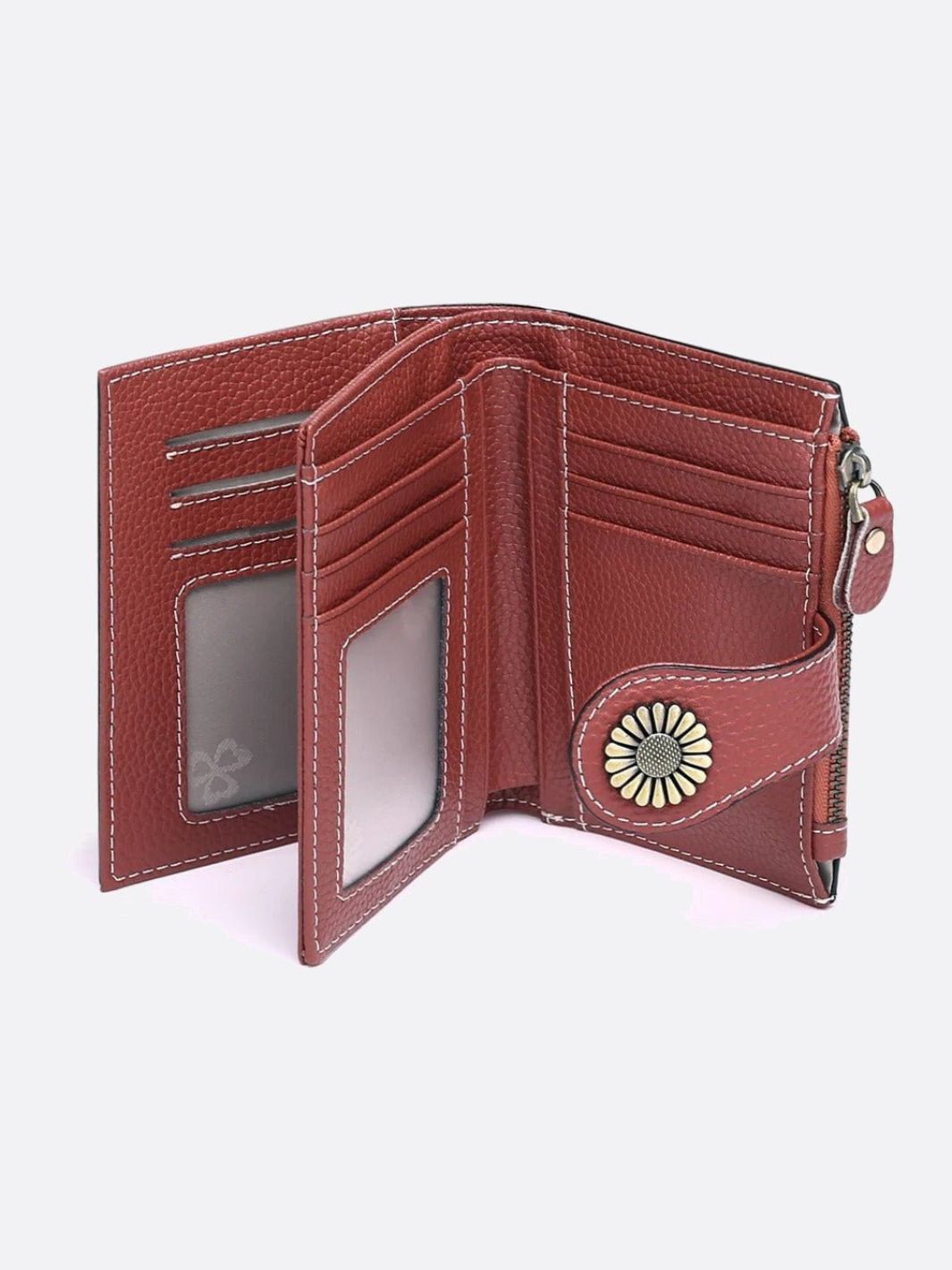 Stylish Women's Wallet in Red Cowhide Leather with RFID Protection and Floral Pattern – Ample Storage and Durable Design 1