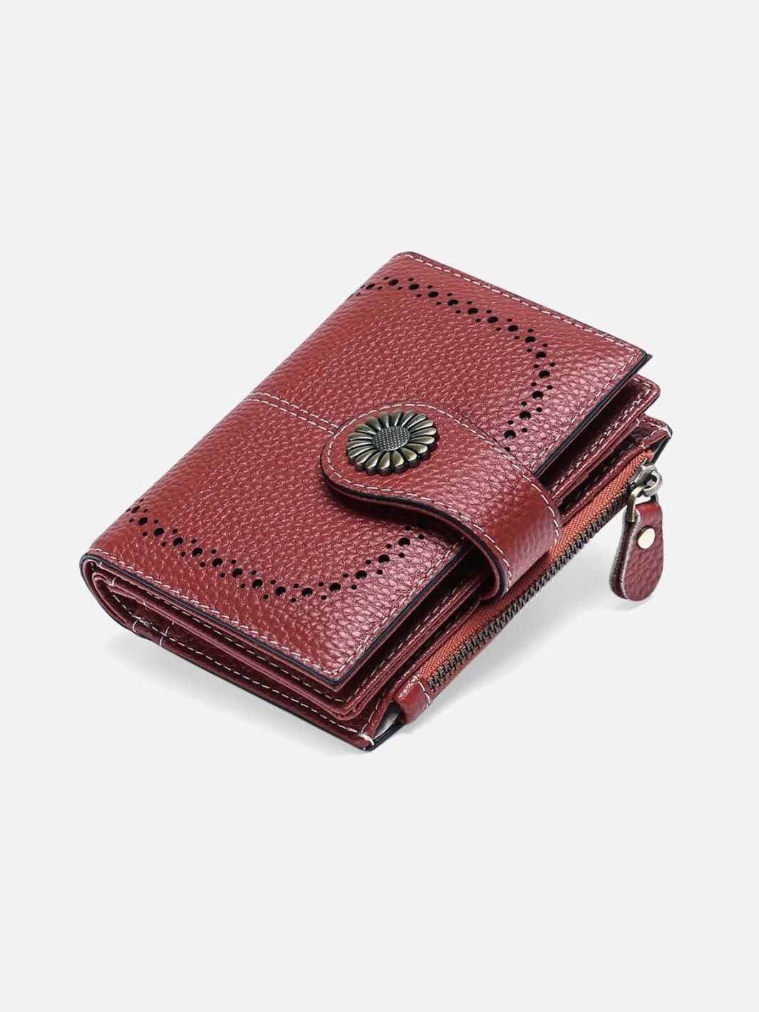 Stylish Women's Wallet in Red Cowhide Leather with RFID Protection and Floral Pattern – Ample Storage and Durable Design 2