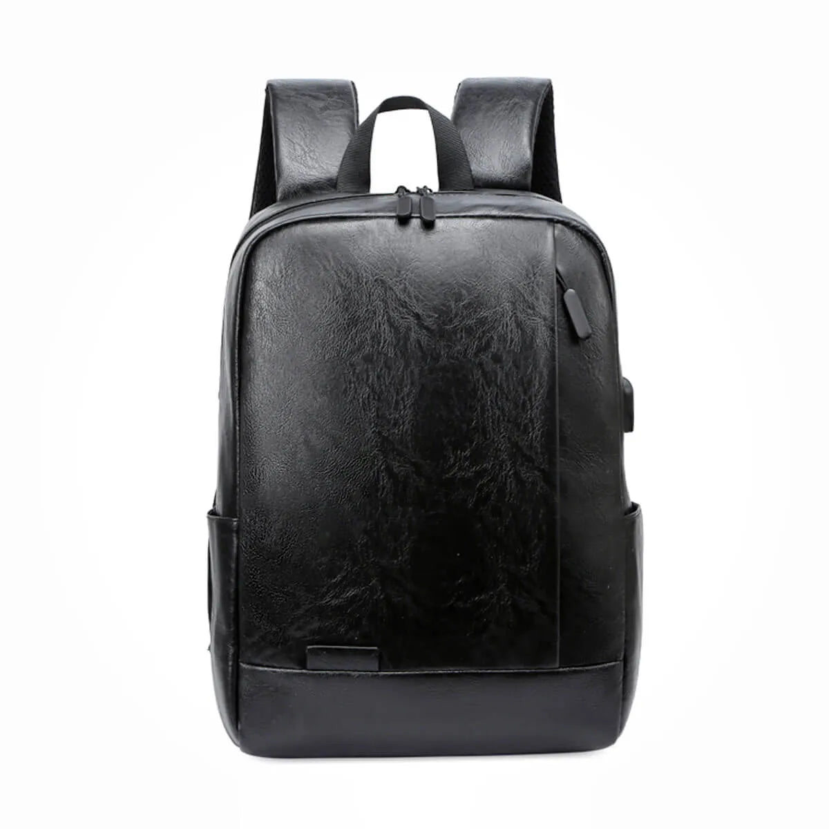 Waterproof Black PU Leather Laptop Backpack with USB Charging Port – Stylish Tech Backpack for Men 1