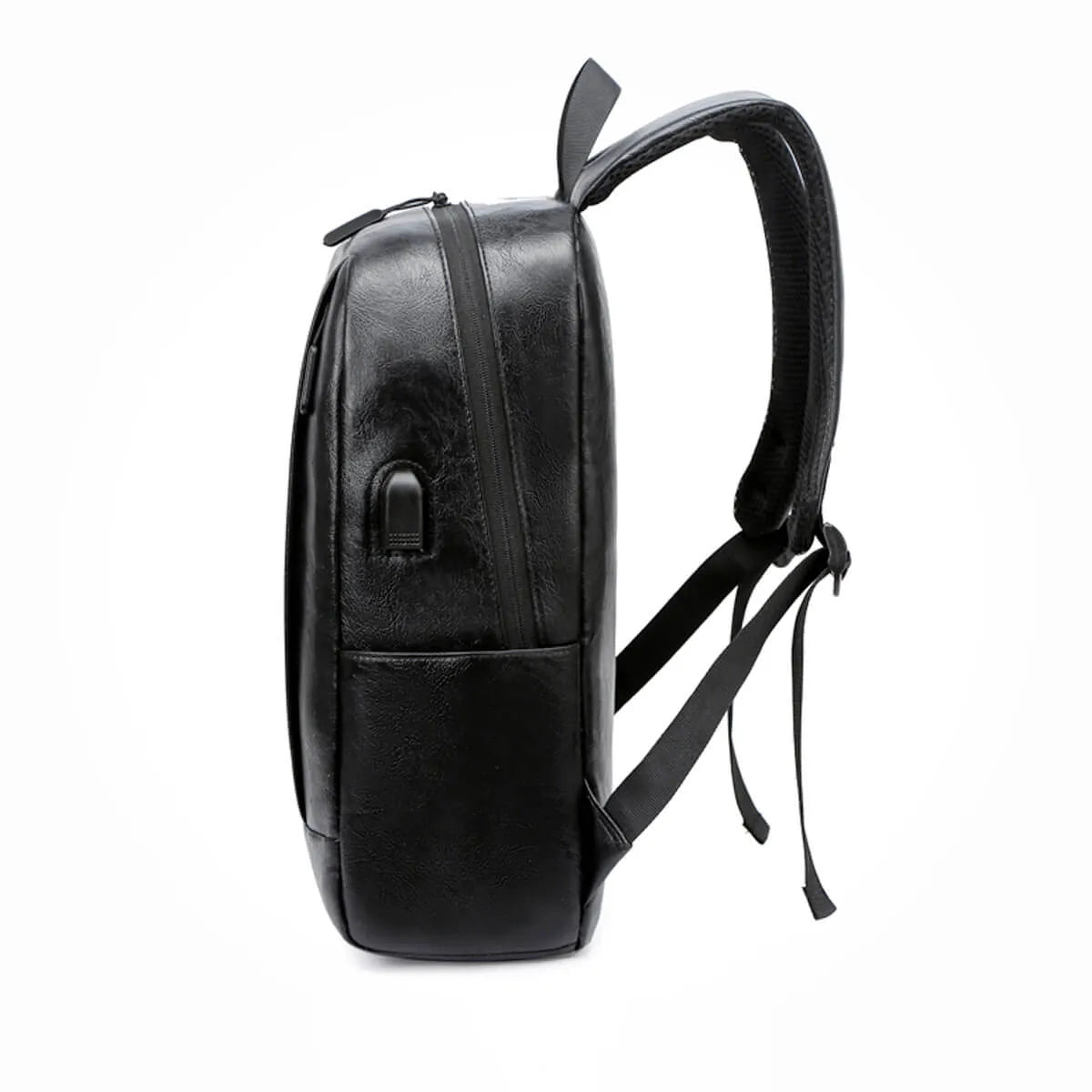 Waterproof Black PU Leather Laptop Backpack with USB Charging Port – Stylish Tech Backpack for Men 2
