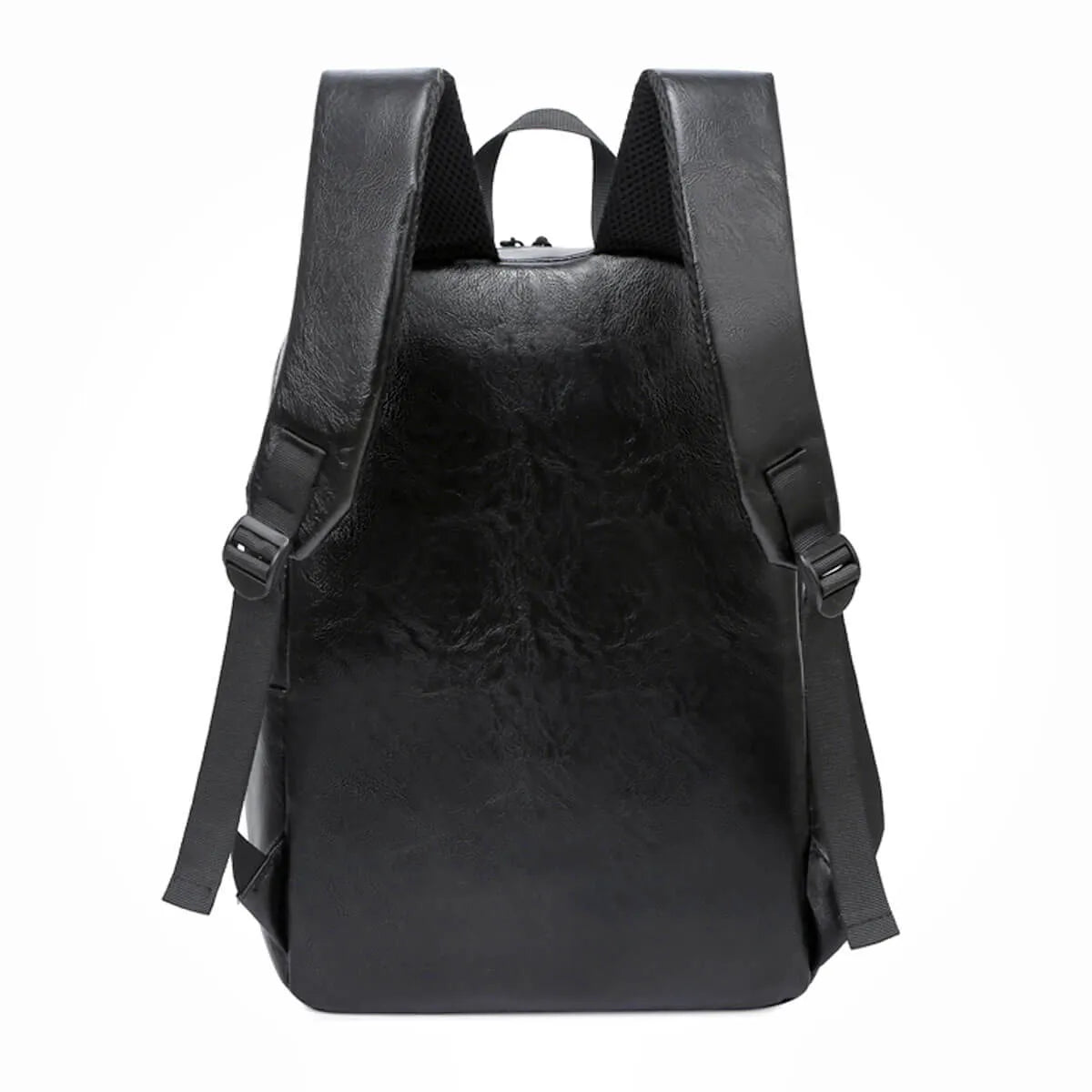 Waterproof Black PU Leather Laptop Backpack with USB Charging Port – Stylish Tech Backpack for Men 3