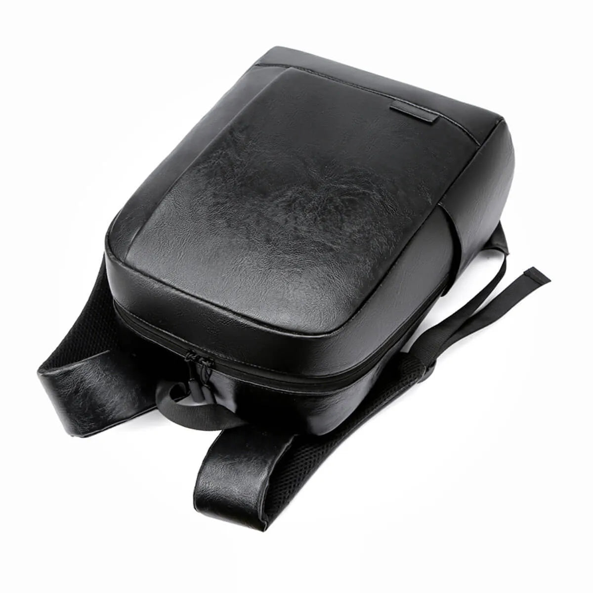 Waterproof Black PU Leather Laptop Backpack with USB Charging Port – Stylish Tech Backpack for Men 4