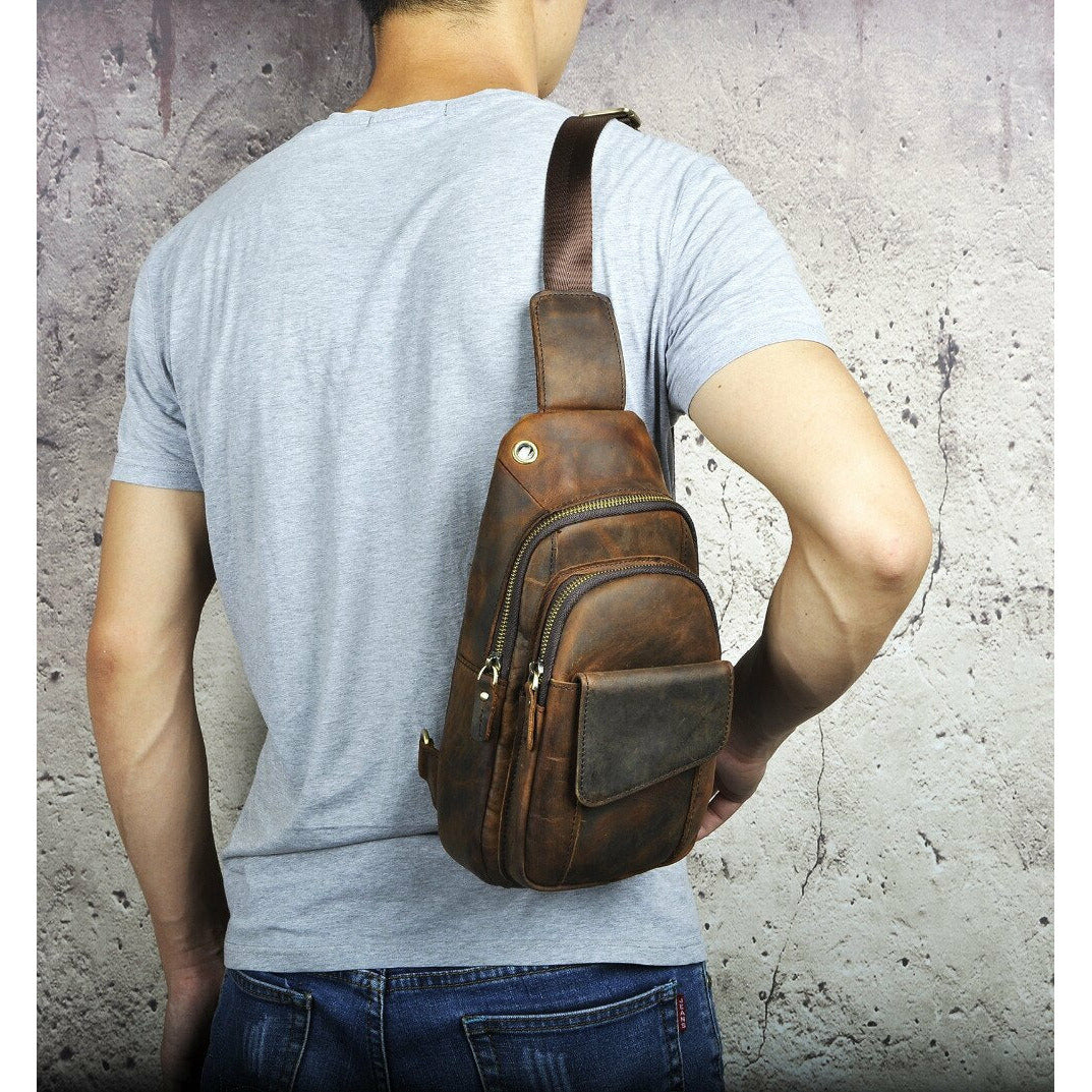 Sleek | Men's Leather Sling Bag - Versatile & Durable Small Sling Backpack-3