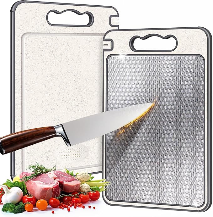 Reversible Cutting Board | Stainless Steel Dual-Sided with Sharpener