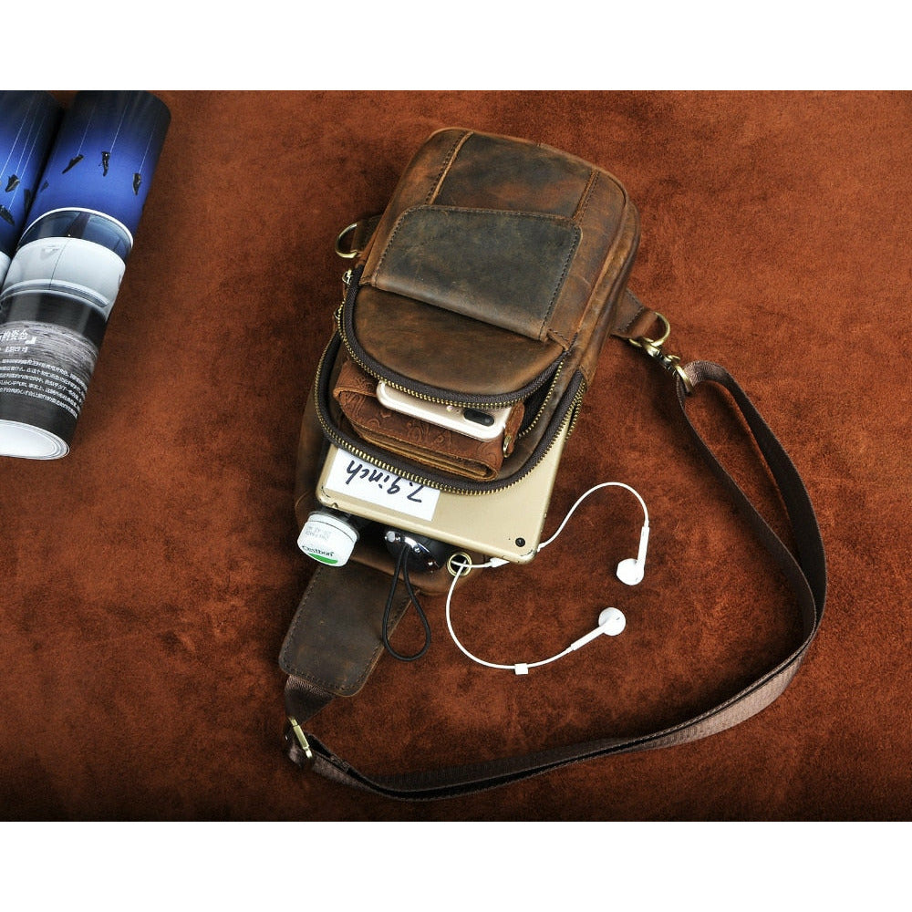 Sleek | Men's Leather Sling Bag - Versatile & Durable Small Sling Backpack-6